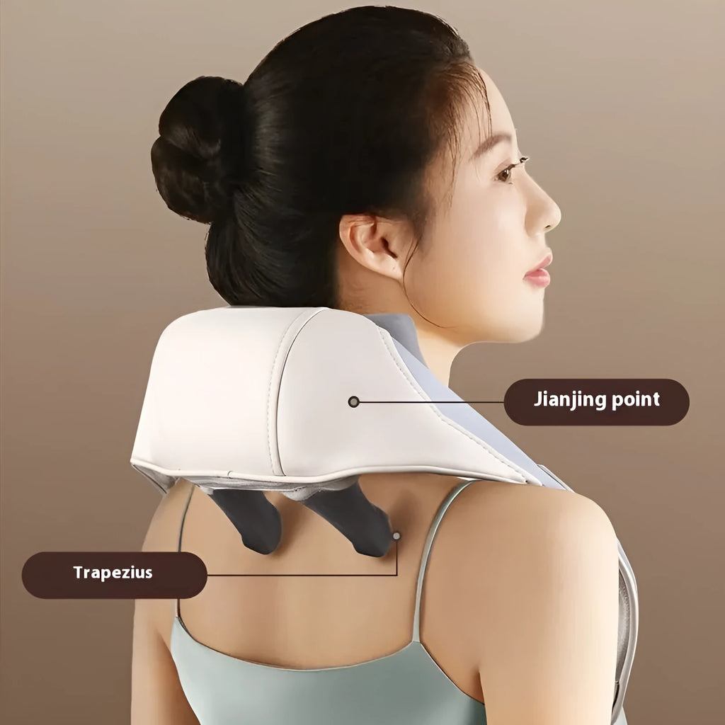 Blue rechargeable foldable electric neck and back massager with multiple modes