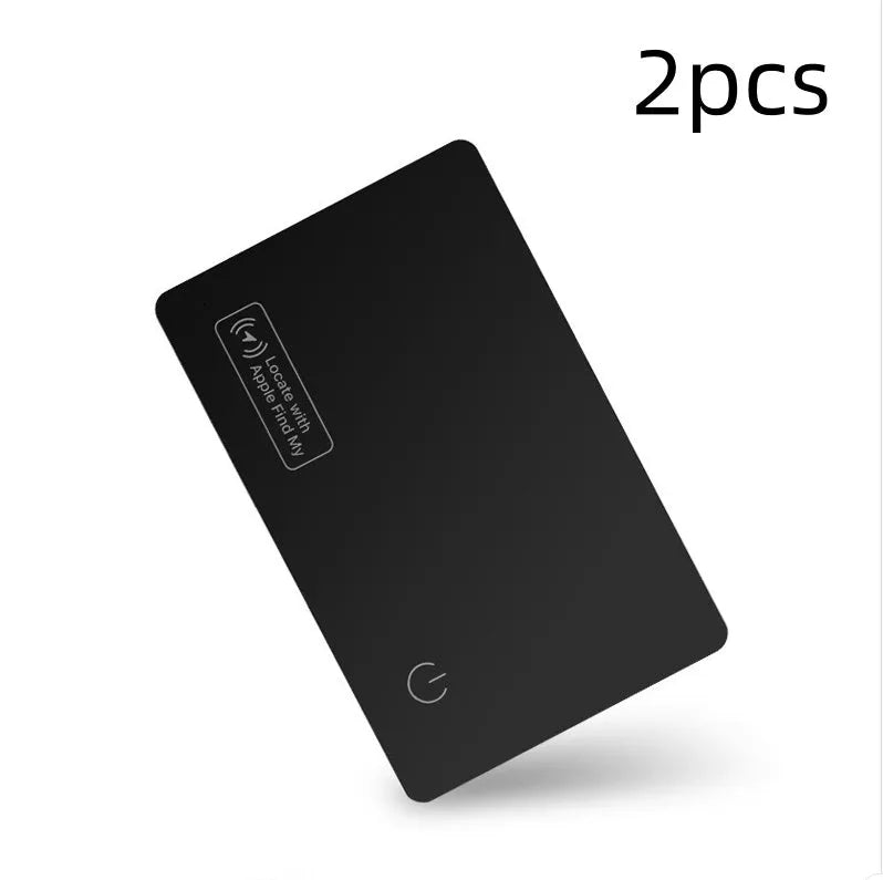 Black ultra-thin anti-loss alarm card for Apple devices on a table.