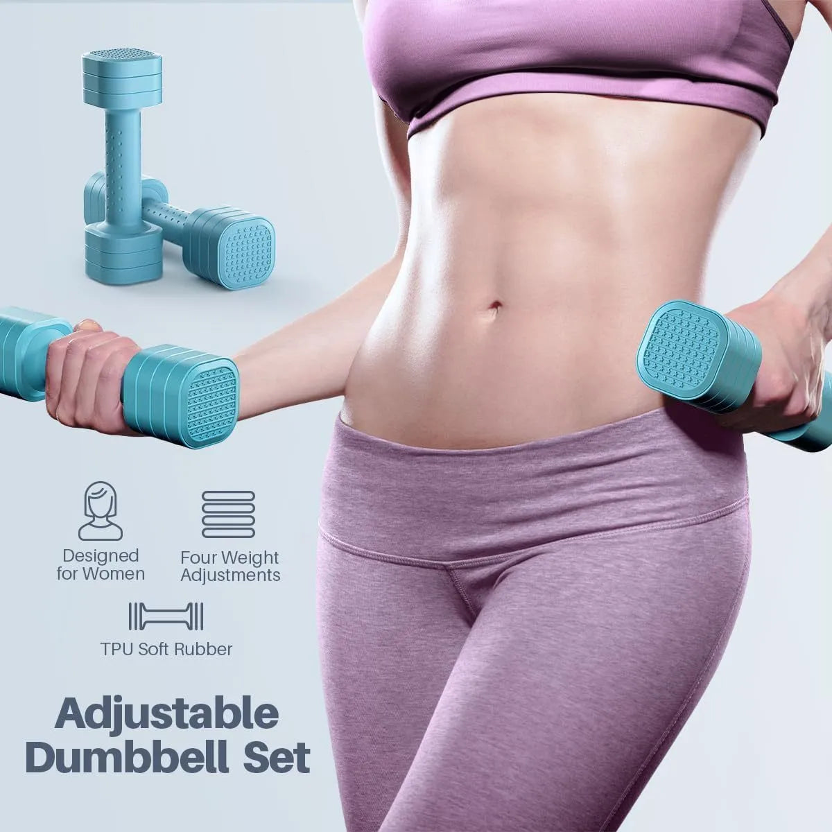 Detachable dumbbell set in pink colour with 5lb weight markings for women's fitness training