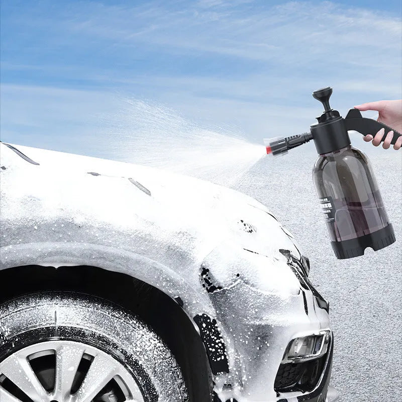 Black 2L foam watering can with switch lock, aluminium oxide tie rod, and two nozzles for car washing and gardening