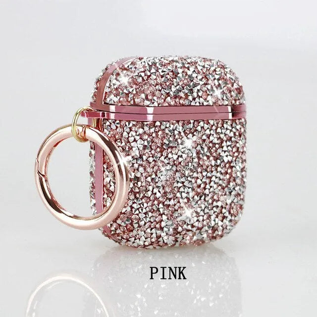Electroplating diamond-studded AirPods case with flip rhinestone exterior for AirPods 1/2 and AirPods 3