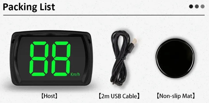 Universal USB head-up display speedometer with white or green readout and KMH or MPH modes