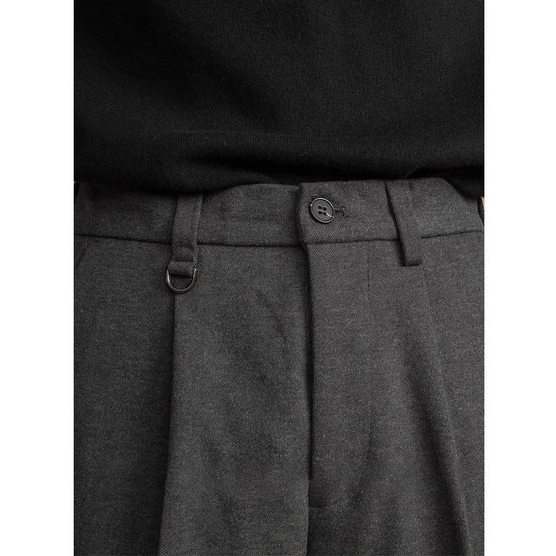 Men's straight-leg business trousers in draped design showing four colour options and straight silhouette