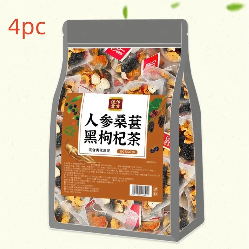 Package of ginseng black wolfberry tea with 40 small bags, total weight 200g.