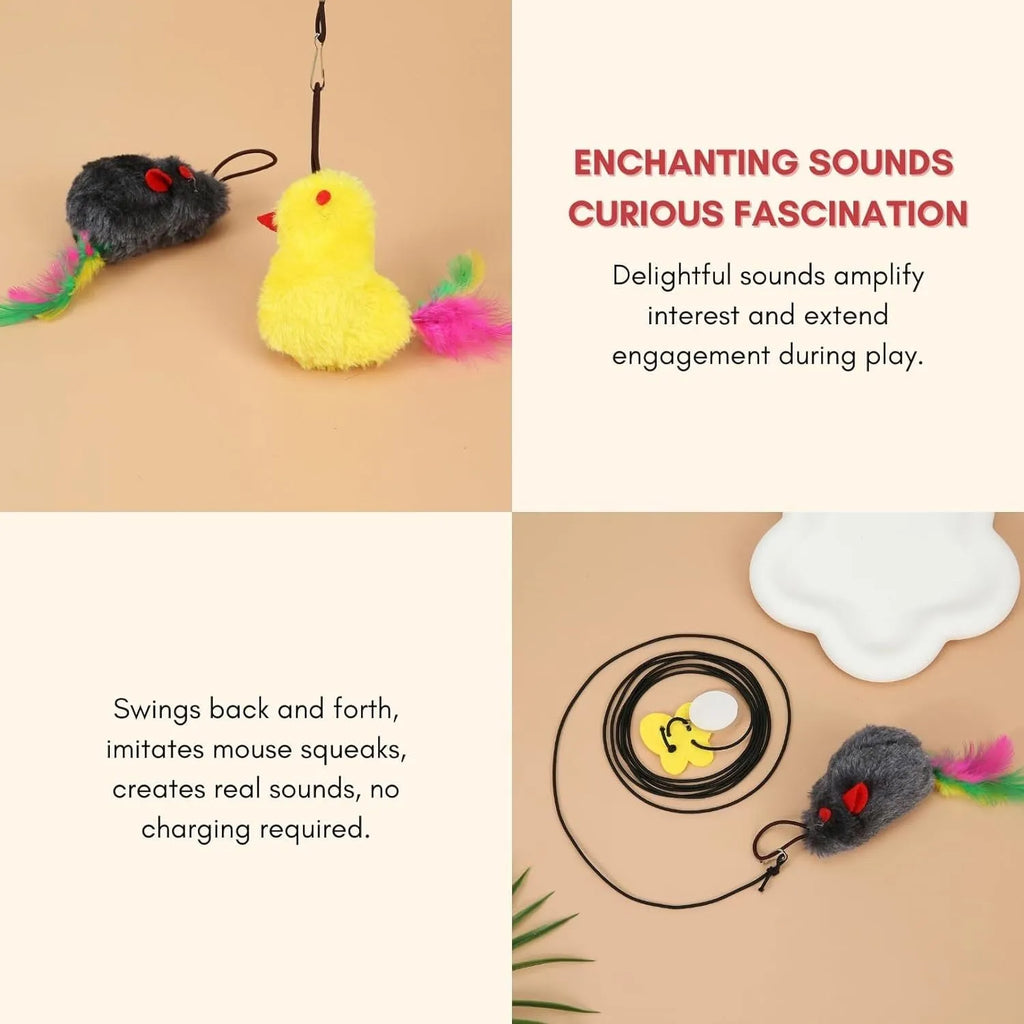 Interactive hanging cat toy with retractable elastic rope and treat reward bulb mounted on door frame