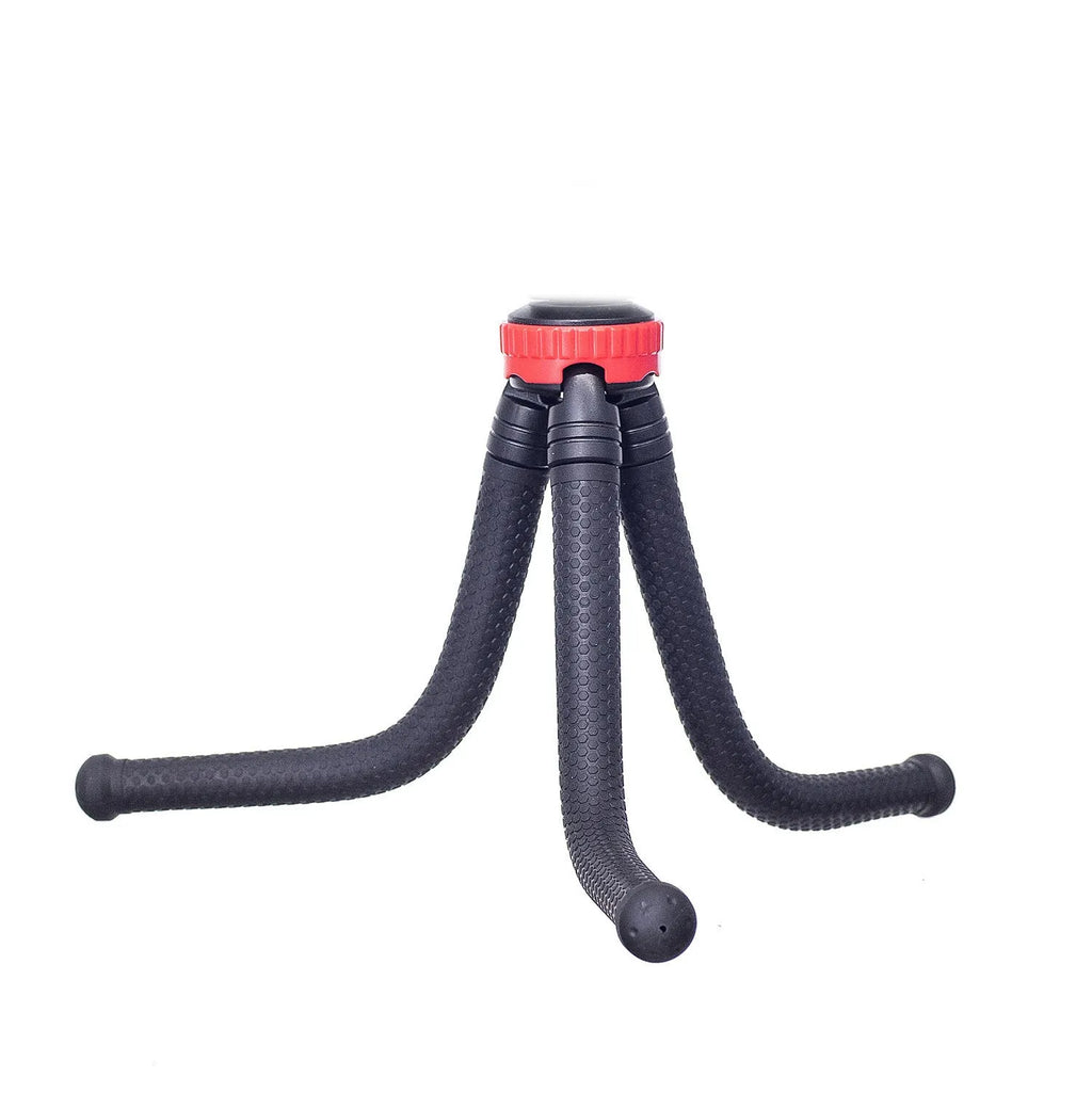 Black octopus flexible tripod stand with spherical gimbal head for mounting phones and cameras.