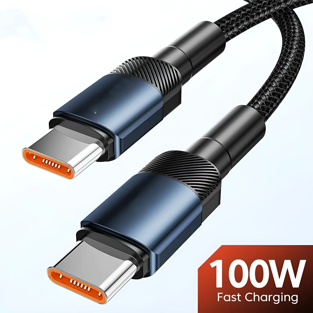 Toocki woven USB C fast charge cable in black showing aluminium alloy connectors and 100W PD branding.