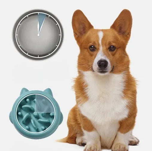 Green bone-shaped slow feeder dog bowl with raised ridges to prevent fast eating.