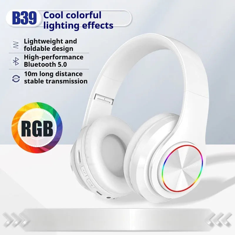 Black wireless Bluetooth over-ear gaming headset with microphone on a stand.