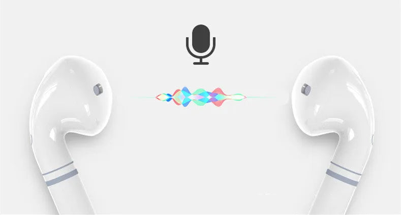 White stereo sports in-ear headphones with Bluetooth 5.0, charging compartment, 13mm sound unit, and 20m transmission distance