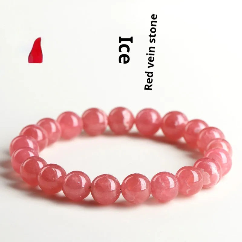 Women's natural red rhodochrosite crystal bracelet with geometric design and longevity lock fastening