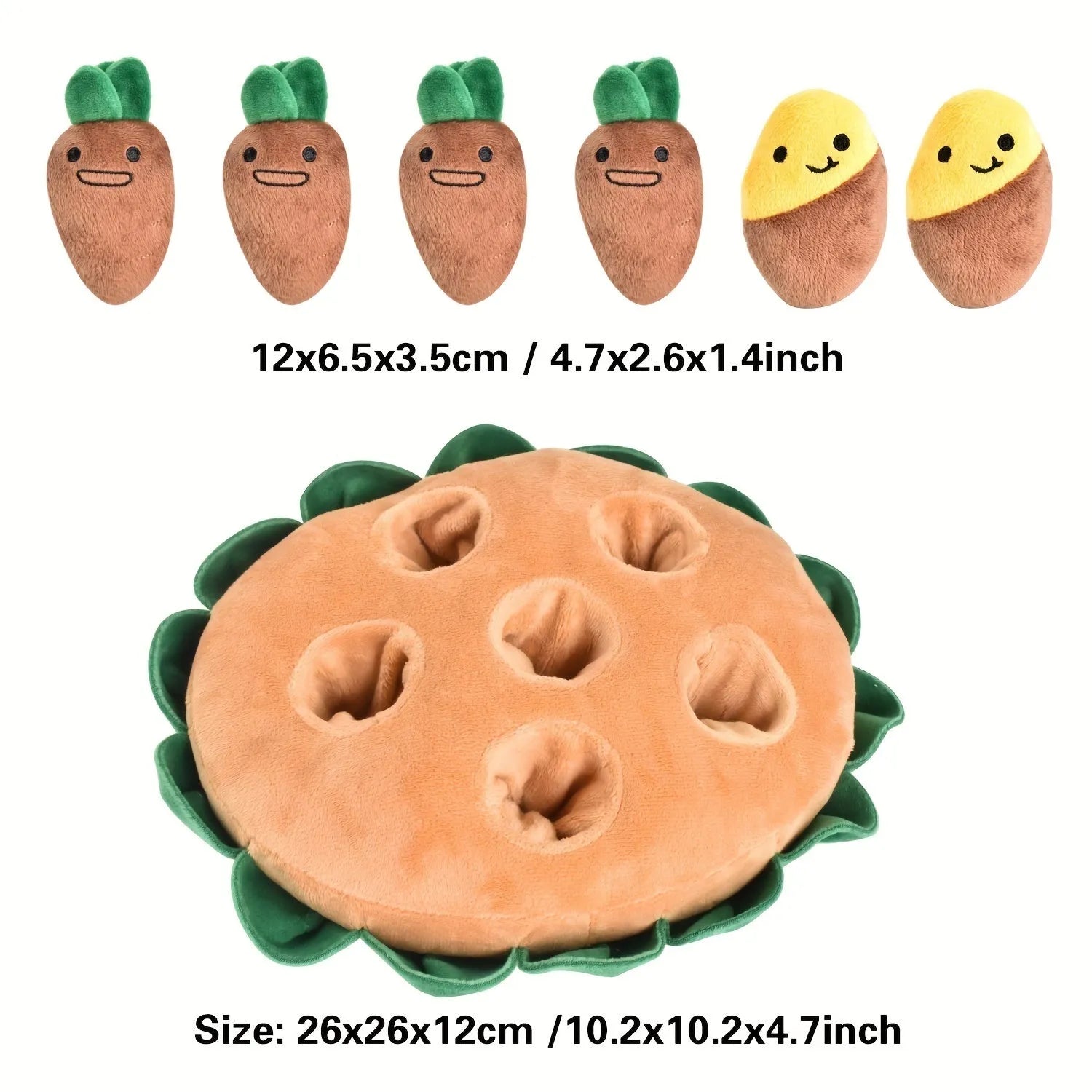 Interactive dog puzzle toy with yellow slow feeder pads and removable squeaky plush toys for canine enrichment