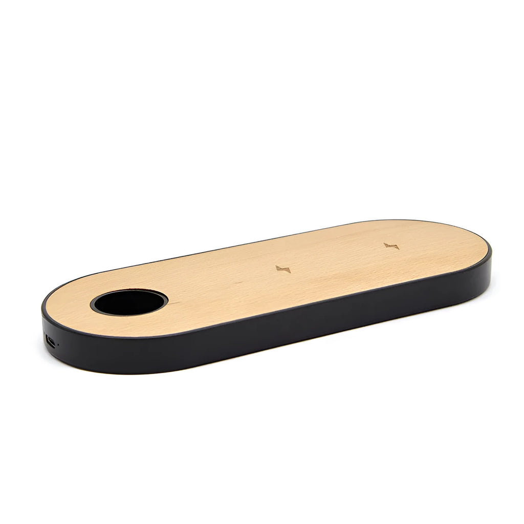 Natural wooden wireless charger with smooth polished surface in beech wood finish