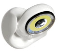 White Atomic Angel induction light with ABS plastic housing, showing dimensions.