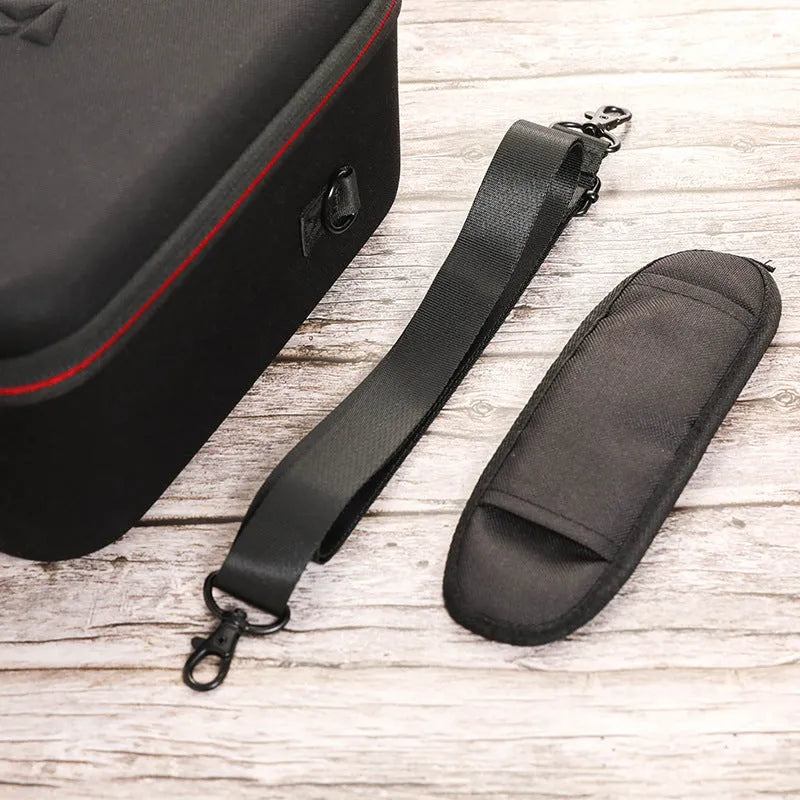 Black Nintendo game console storage bag with EVA shell and velvet lining, 29x25x13cm