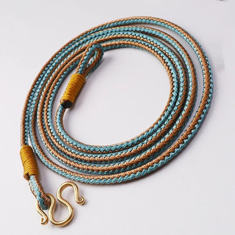 Gold Tibetan thangka peace buckle with mixed gem inlays and adjustable 71-80cm perimeter
