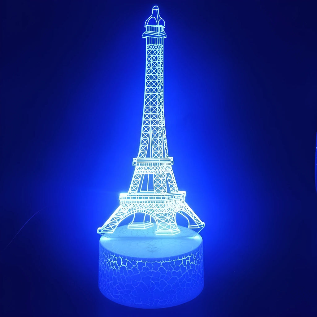 Seven colour Eiffel Tower silhouette 3D visual acrylic table lamp with touch control.