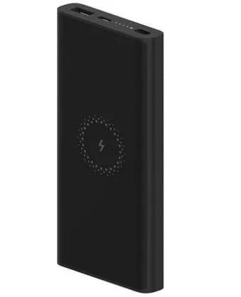 White or black 10000mAh power bank with USB Type-C port and wireless charging surface