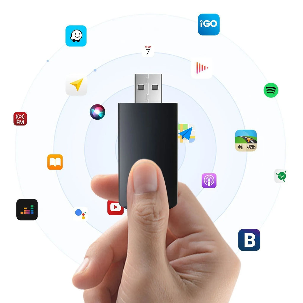 Wireless CarPlay adapter box, ABS PC, 40x20x12mm, for 2017+ cars with factory wired CarPlay