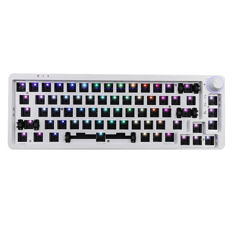 68-key Bluetooth mechanical keyboard kit in white or black plastic with backlight and multimedia keys, weighing 0.8 kg.