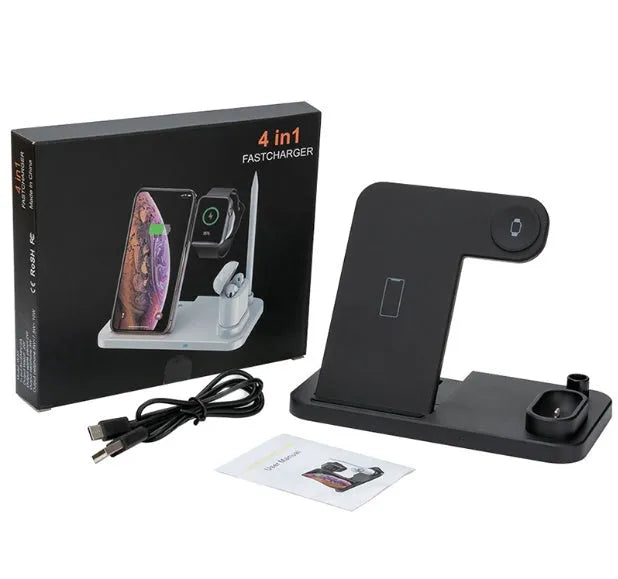 4-in-1 wireless charging station with adjustable magnetic plate, charging phone, Apple Watch, AirPods, and Apple Pencil
