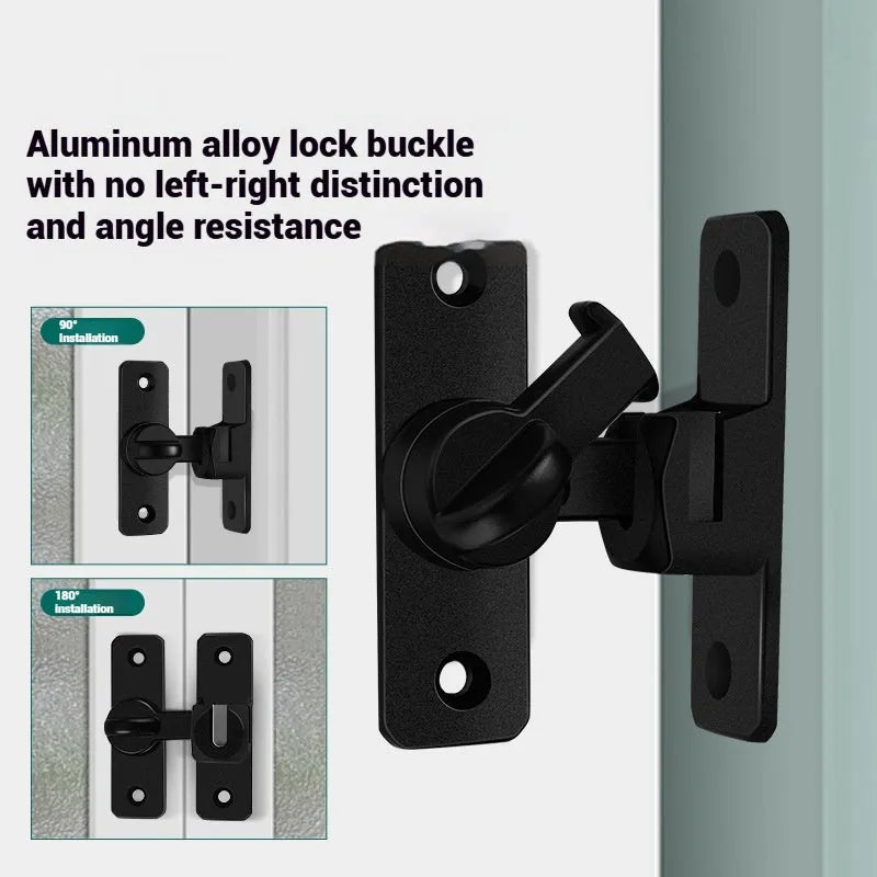 Aluminium alloy punch-free door latch in silver finish with universal 90 and 180 degree angles