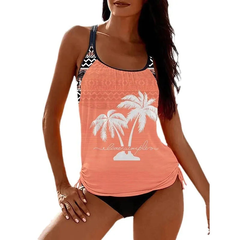 Women's split-leg bikini set in loose fit, available in seven colours like navy blue and pink, sizes S to 2XL for European and American sizing