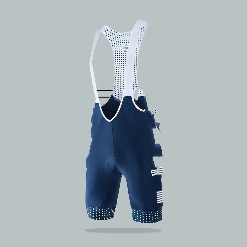 Men's black suspender shorts for road cycling with moisture-wicking polyester fabric