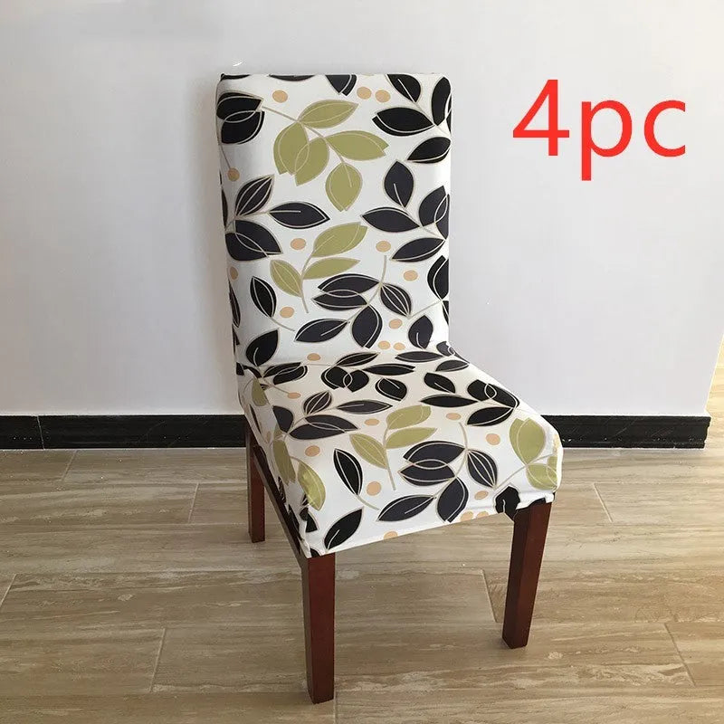 Stretch elastic chair cover on a wooden chair, showing fit for 45-60cm backrest and 40-50cm seat dimensions.