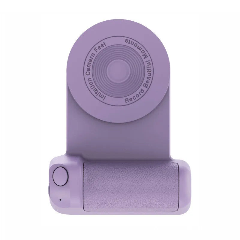 Black magnetic phone holder with rotatable design and PU leather grip on a table