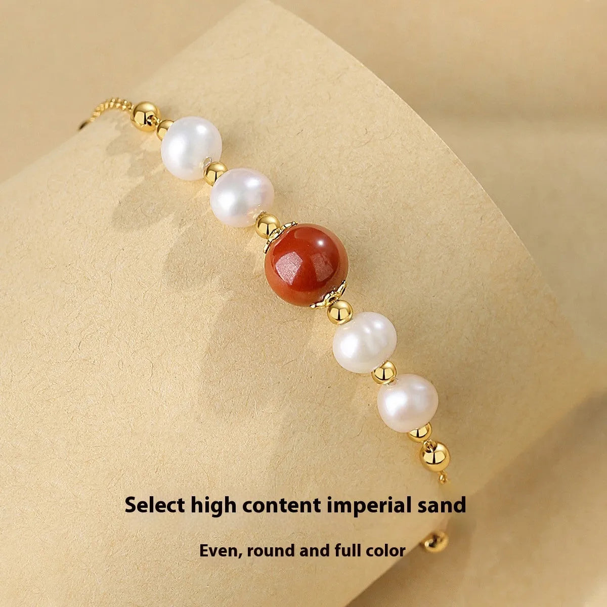 Yellow 925 silver red bean pearl cinnabar bracelet with adjustable sizing for women