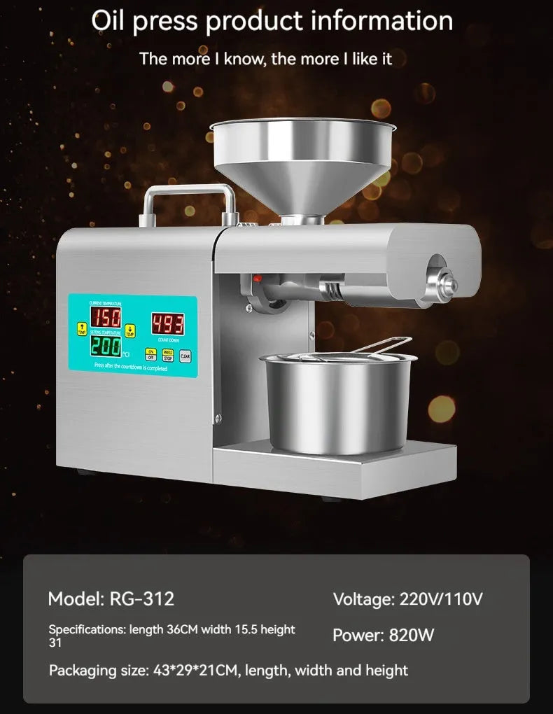Xiangwei RG-311 and RG-312 household oil press appliance on kitchen countertop
