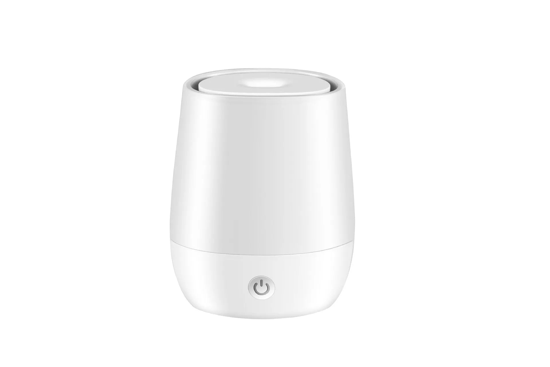 White USB aromatherapy humidifier with simulation flame effect, 138mm x 110mm x 76mm size