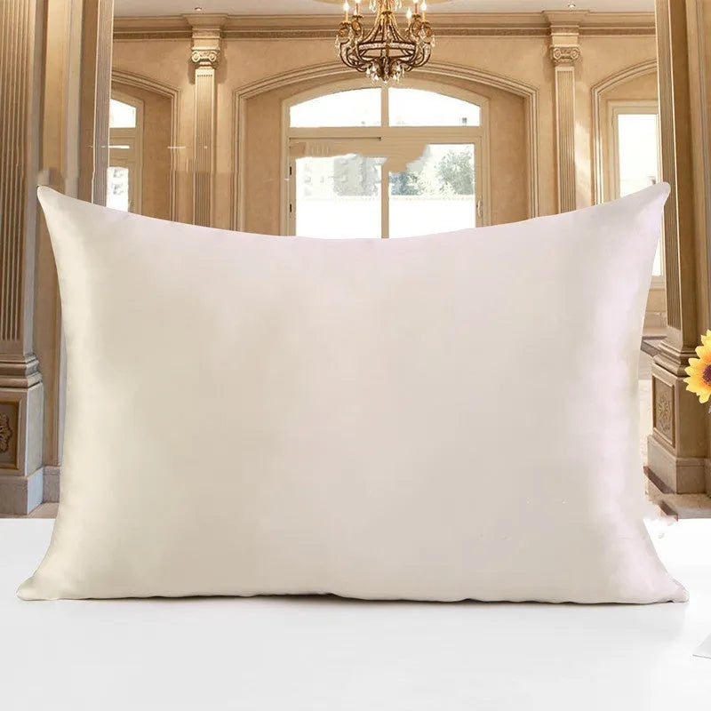 19 M double-sided silk pillowcase showing smooth texture, available in 14 colours including navy blue and lotus pink