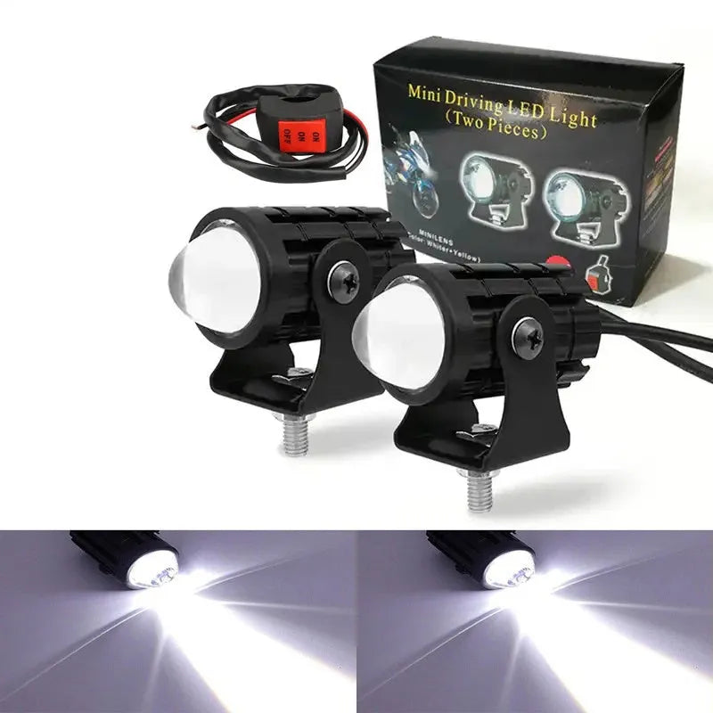 Aluminium PC motorcycle spotlights with dual-colour lens for white or yellow lighting options