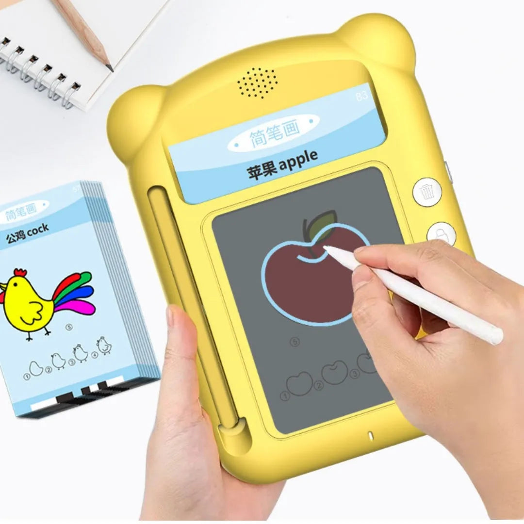 Yellow ABS early learning machine with educational cards for bilingual language teaching