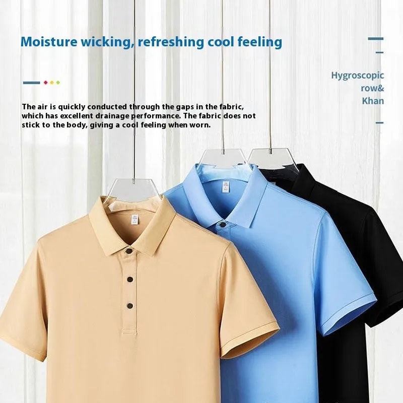 Straight-cut short sleeve polo shirt overalls in pearl cotton fabric, shown in khaki colour.