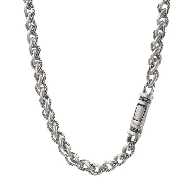 Men's titanium steel keel chain necklace with antique silver finish and large hemp flowers chain design