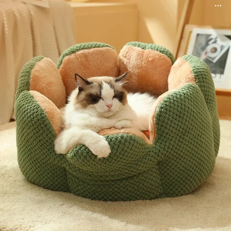Cactus petal shape soft plush pet kennel bed for cats and dogs with non-slip bottom