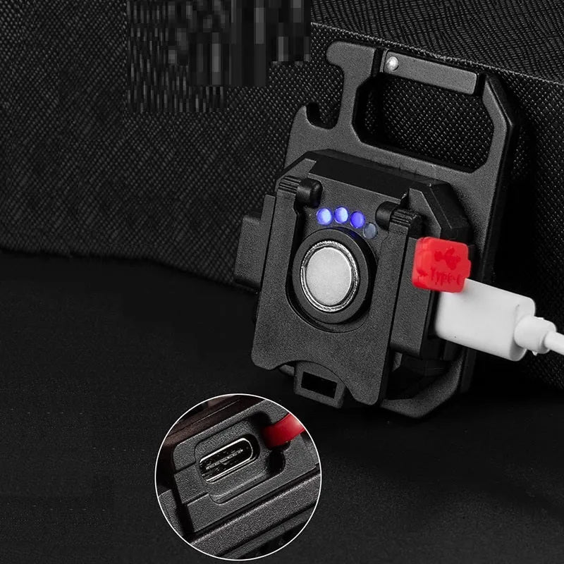 30W mini keychain light in aluminium alloy with bottle opener, screwdriver, wrench, and window hammer, white and yellow red light.