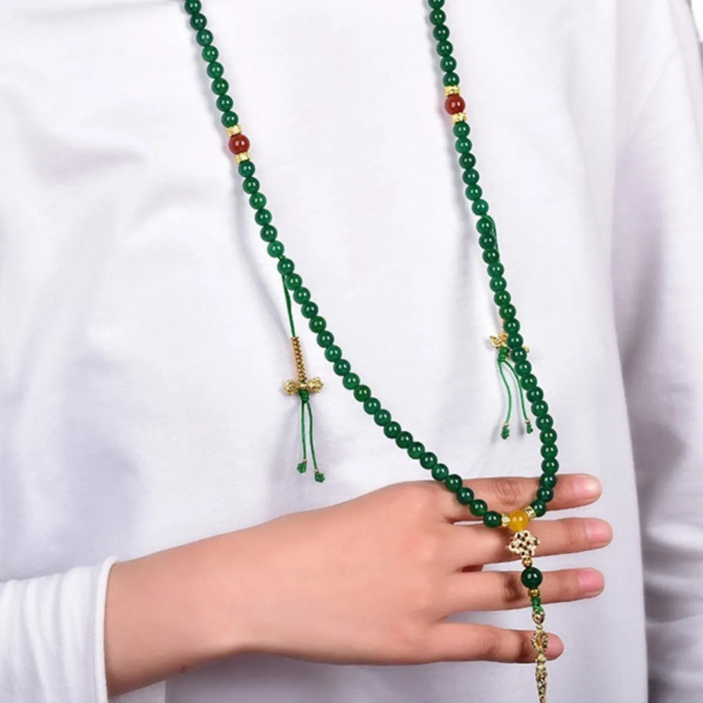 Handmade multi-circle bracelet with natural green agate beads from Brazil.