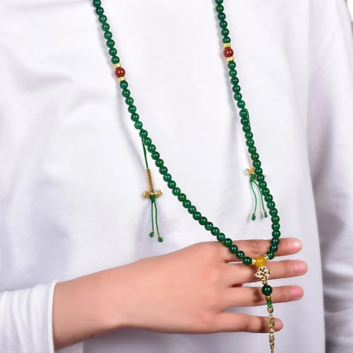 Handmade multi-circle bracelet with natural green agate beads from Brazil.