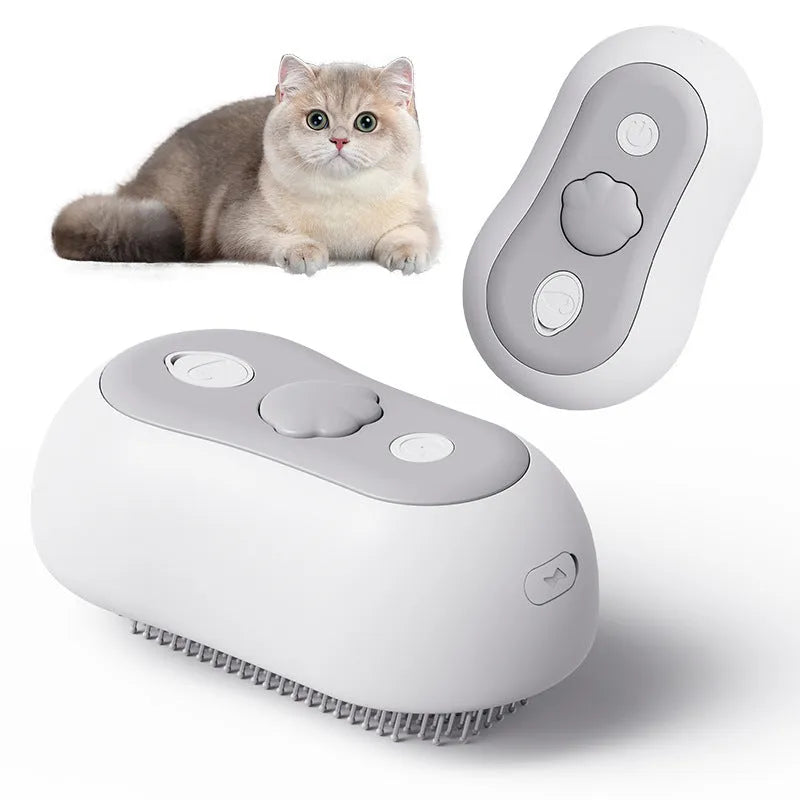 Cordless cat grooming comb with spray function and silicone brush head in multiple colour options