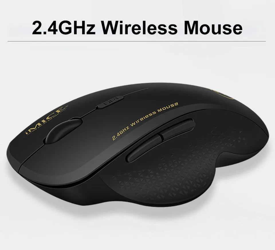 2.4G wireless mouse with six buttons, USB connection, 113x80x48mm, available in Obsidian Black, Ruby Red, Black Iron Grey