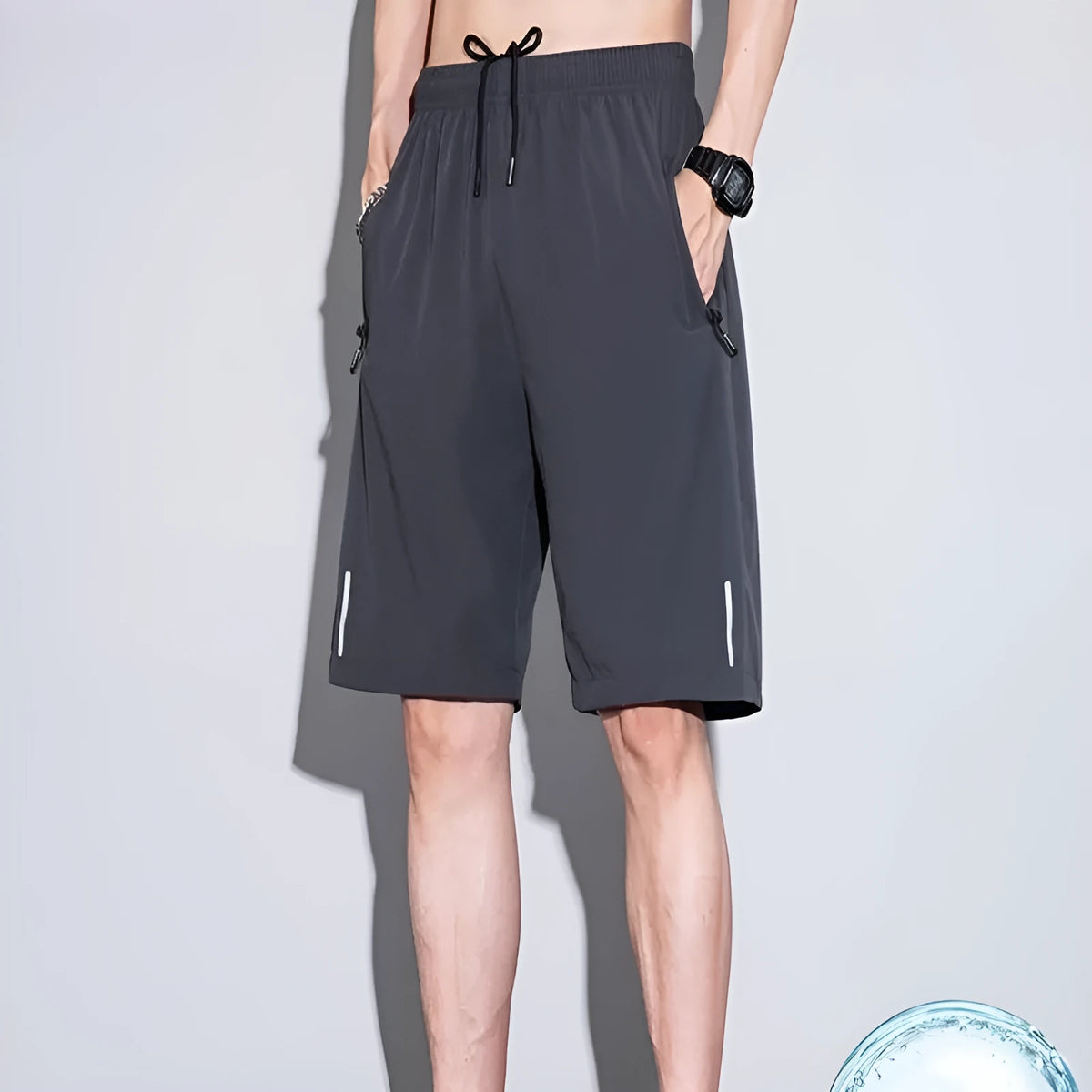Men's thin ice silk quick-drying running shorts in black, dark blue, or light grey, sizes M to 4XL