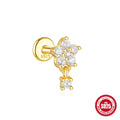 S925 sterling silver geometric star earrings with moon and diamond embedded details in gold plating