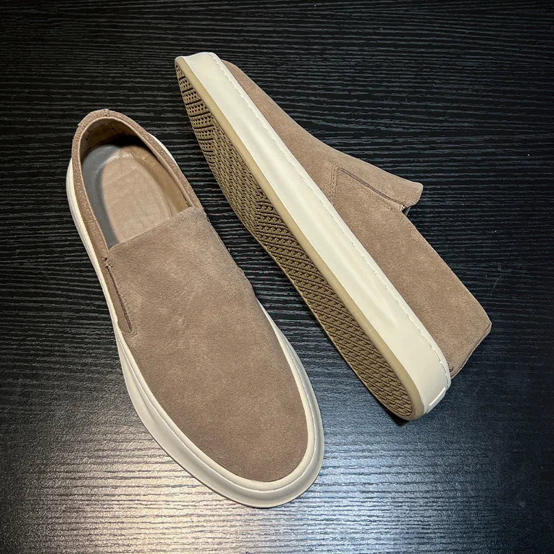 Men's grey and apricot casual shoes with PU upper and mid-heel