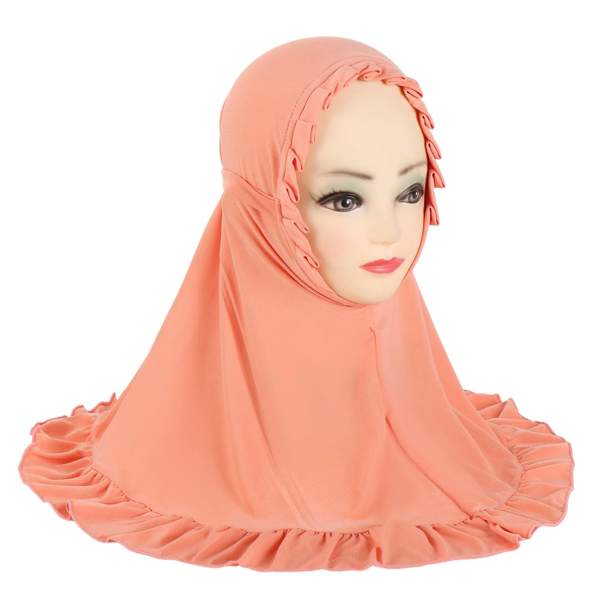Girls' ice silk ruffled headscarf, monochrome, 55x50x67cm, shown in one of nine colours