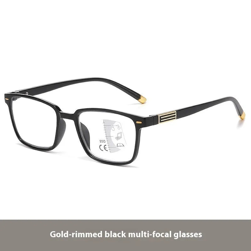 Anti blue light colour changing multifocal reading glasses with polycarbonate lenses in various frame designs