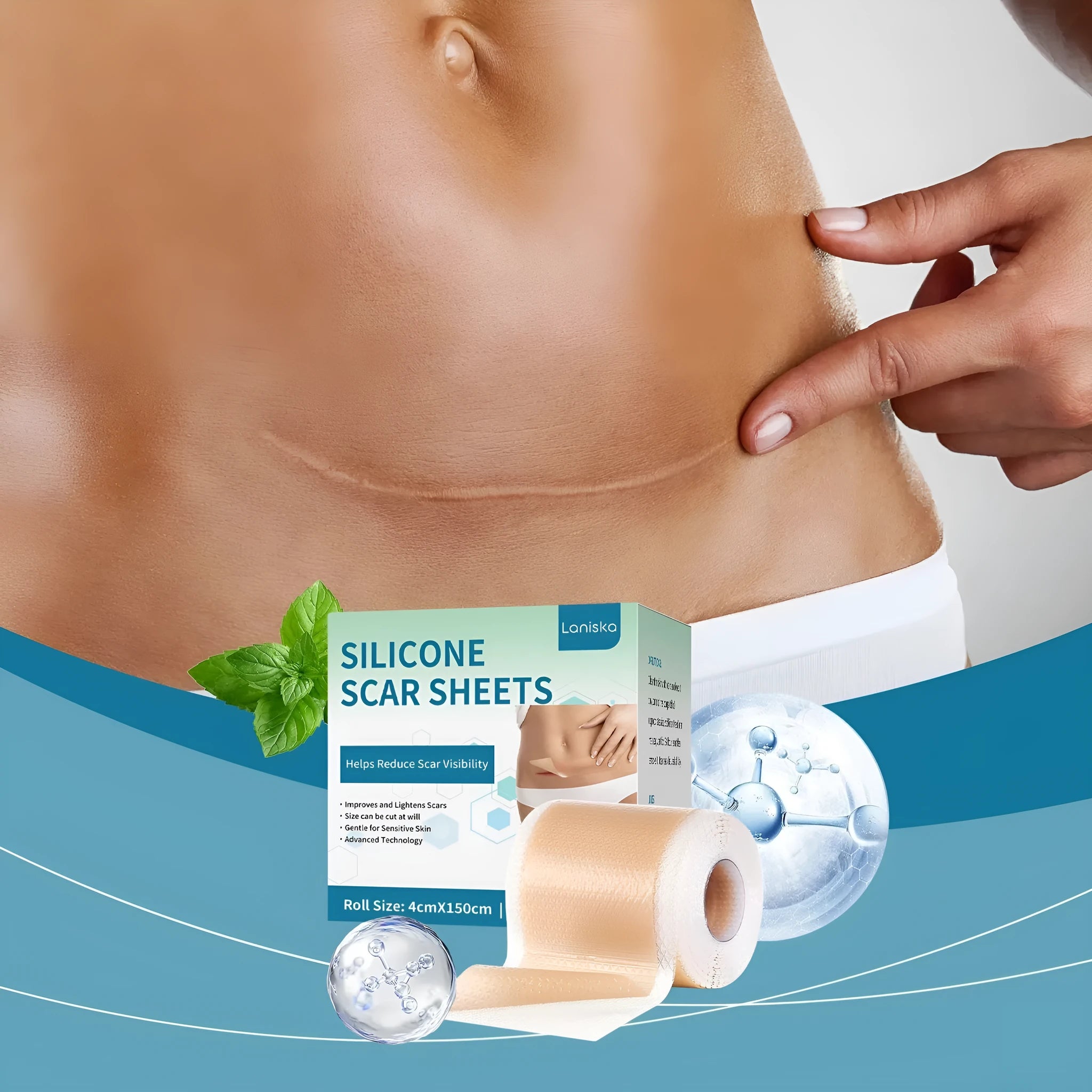 One roll of transparent silicone scar patch paster for scar management.